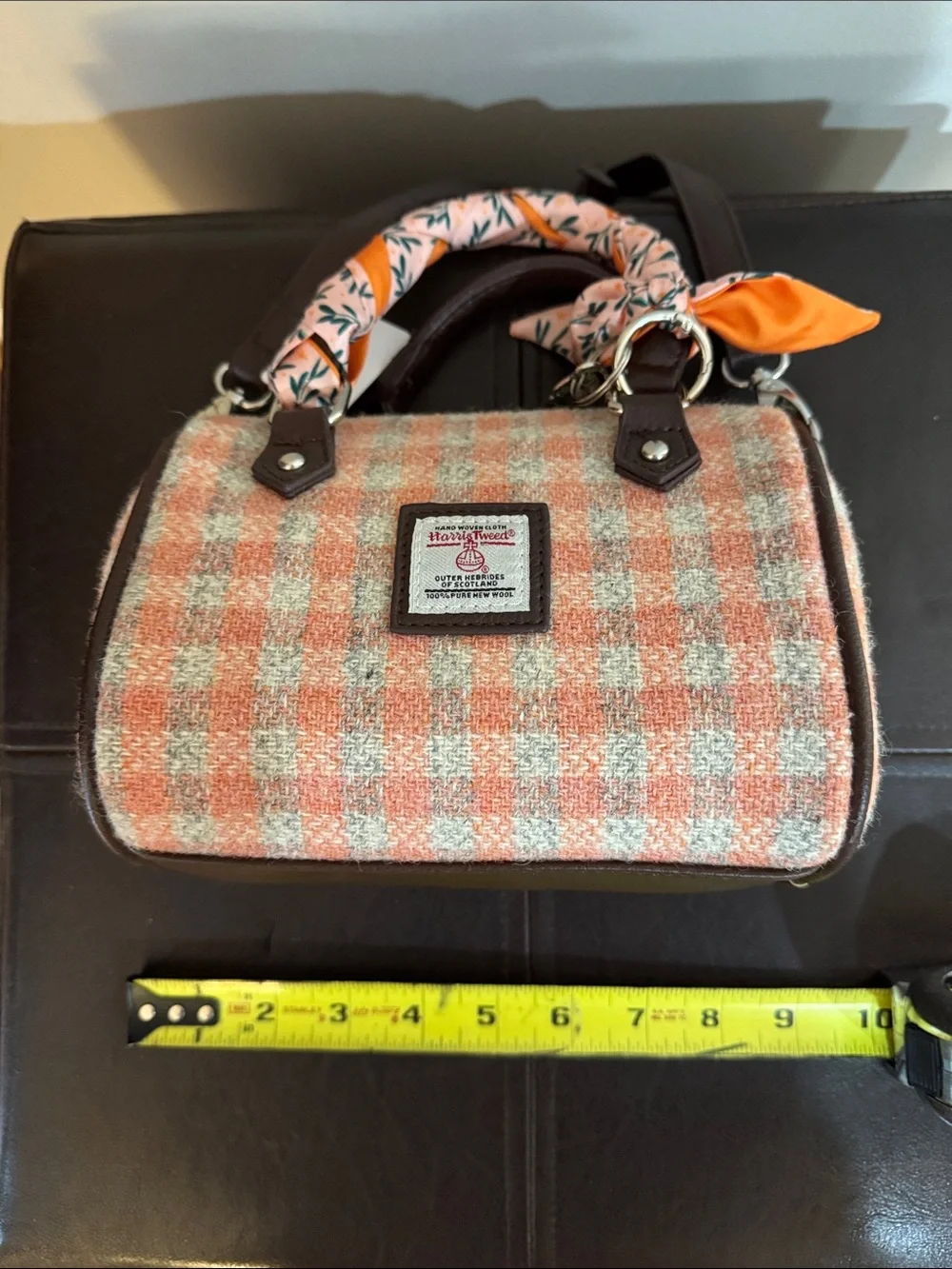 Glen Appin Harris Tweed Wool Satchel Crossbody Bag Pink Plaid + Twilly Charm